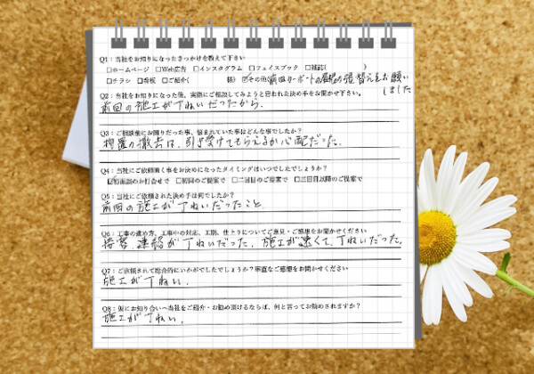 春日井市で新築外構を依頼したお客様のアンケート
