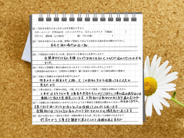 清須市で新築外構を依頼したお客様のアンケート